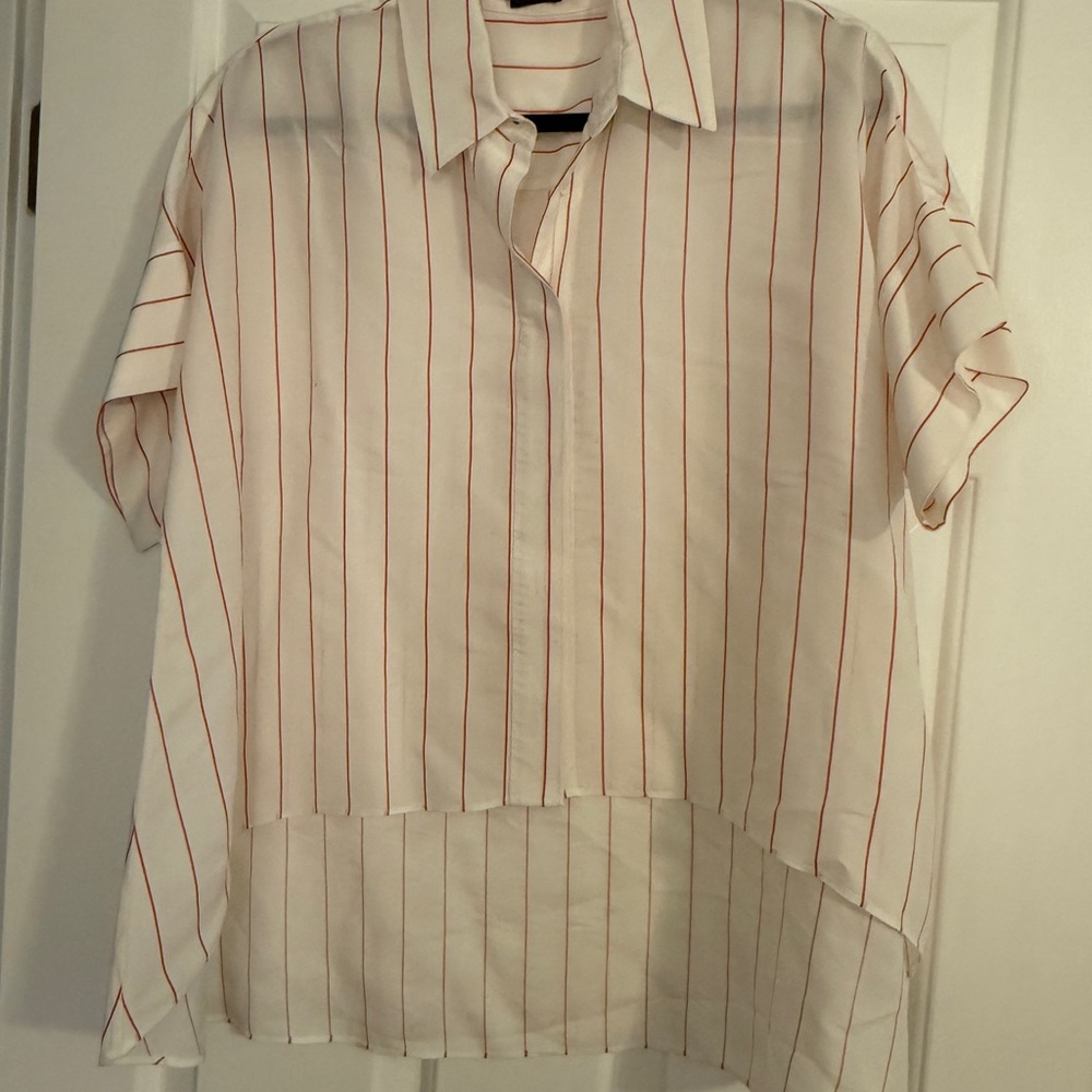 Alice + Olivia White and Red Striped high low shirt
